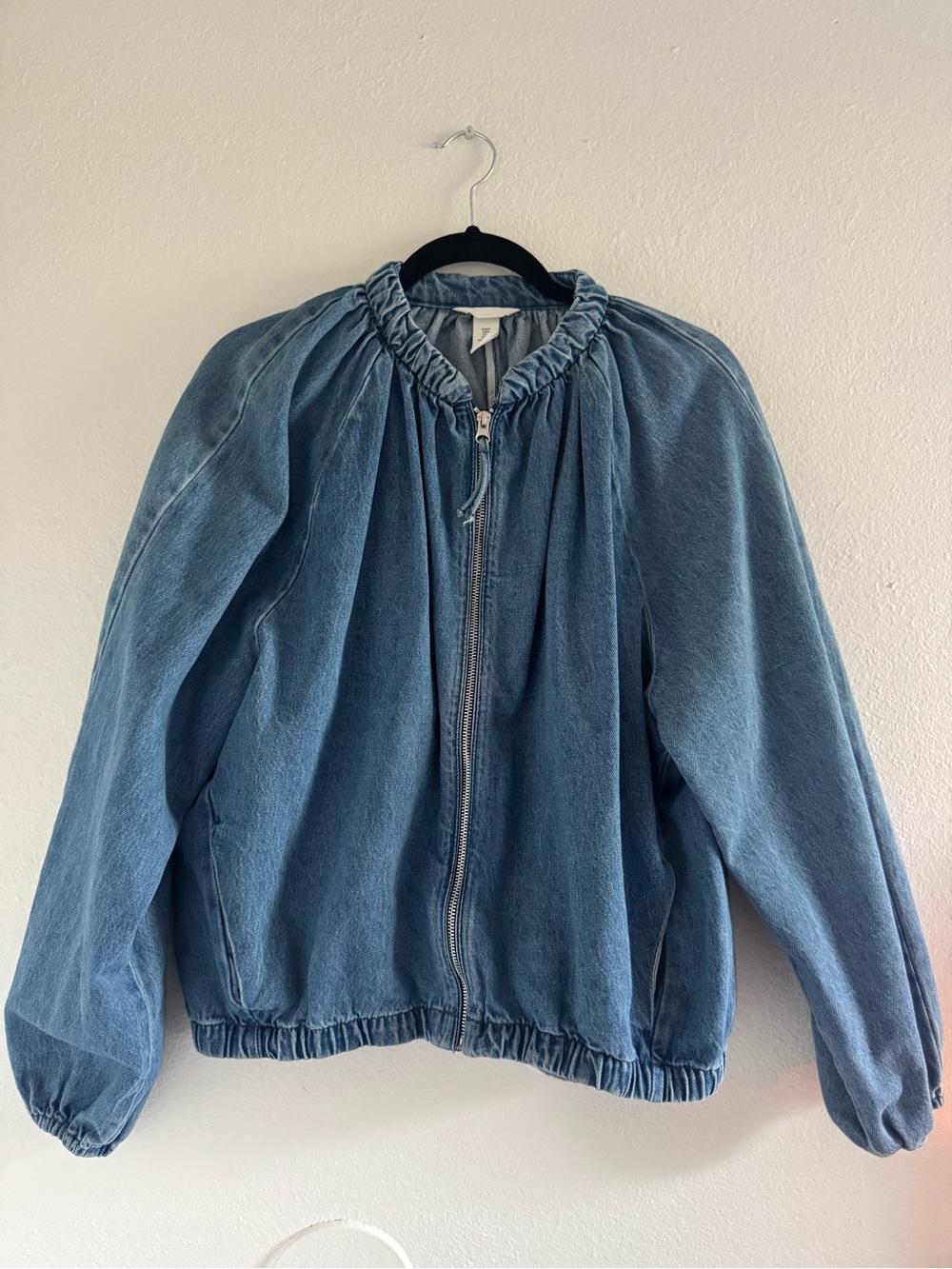 H&M Light Blue Denim Zip-Up Bomber Jacket